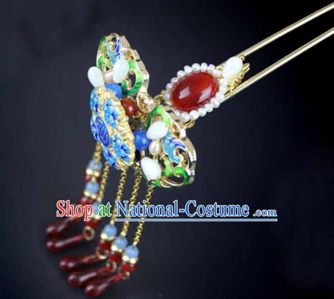 Chinese Ancient Handmade Hair Accessories Wedding Tassel Hair Clip Classical Hanfu Blueing Hairpins for Women