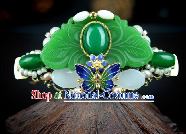 Chinese Ancient Handmade Hair Accessories Wedding Hair Stick Classical Hanfu Blueing Jade Butterfly Hairpins for Women