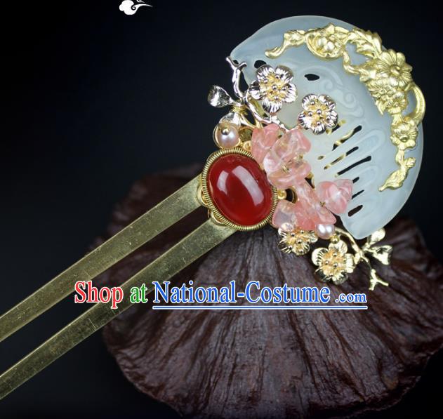 Chinese Ancient Handmade Hair Accessories Jade Hair Clip Classical Hanfu Hairpins for Women