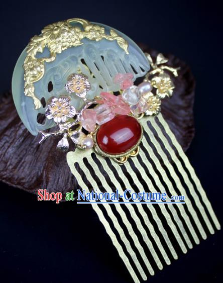 Chinese Ancient Handmade Hair Accessories Jade Hair Comb Classical Hanfu Hairpins for Women