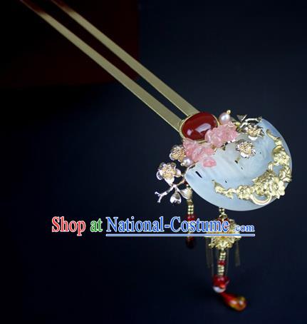 Chinese Ancient Handmade Hair Accessories Jade Tassel Hair Clip Classical Hanfu Hairpins for Women