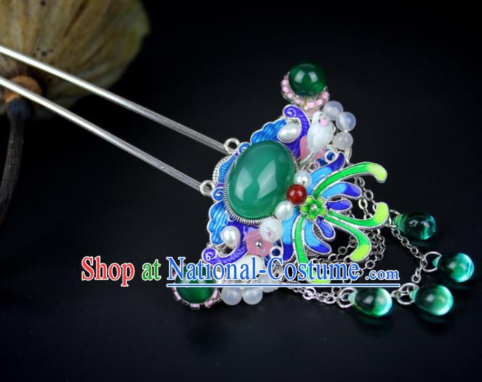 Chinese Ancient Handmade Hair Accessories Blueing Tassel Hair Clip Classical Hanfu Hairpins for Women