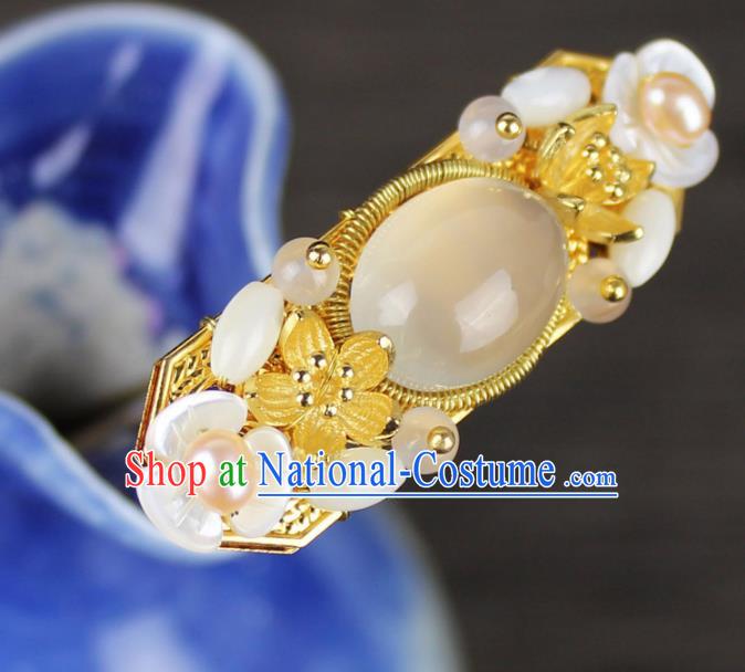 Chinese Ancient Handmade Hair Accessories Chalcedony Hair Clip Classical Hanfu Agate Hairpins for Women