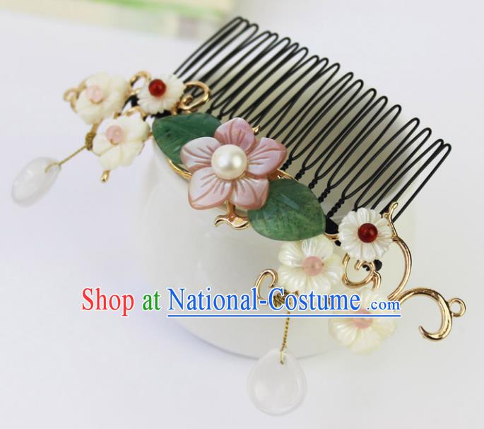 Chinese Ancient Handmade Hair Accessories Shell Flower Hair Comb Classical Hanfu Hairpins for Women