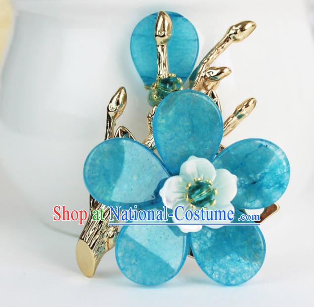 Chinese Ancient Handmade Accessories Breastpin Blue Flowers Brooch for Women