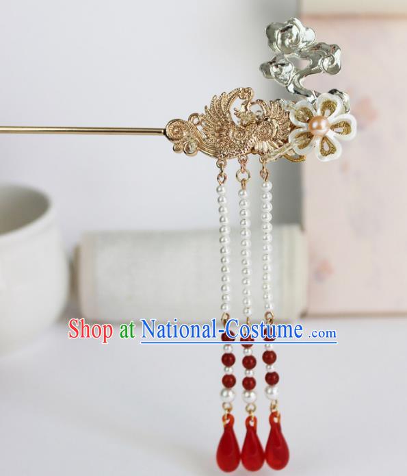 Chinese Ancient Handmade Hair Accessories Phoenix Step Shake Classical Hanfu Tassel Hairpins for Women