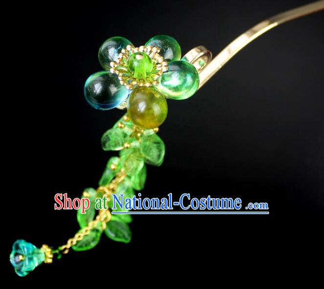 Chinese Ancient Handmade Hair Accessories Green Coloured Glaze Step Shake Classical Hanfu Hairpins for Women