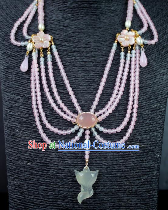 Chinese Ancient Handmade Accessories Jade Fox Necklace Beads Tassel Necklet for Women