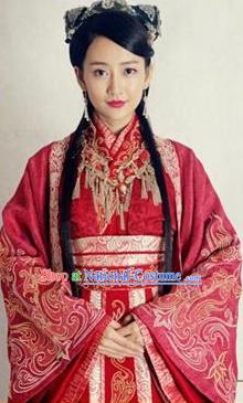 Chinese Ancient Wei and Jin Dynasties Palace Lady Embroidered Wedding Hanfu Dress Replica Costume for Women