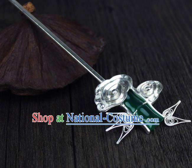 Chinese Ancient Handmade Hair Accessories Bamboo Hair Stick Classical Hanfu Sliver Hairpins for Women