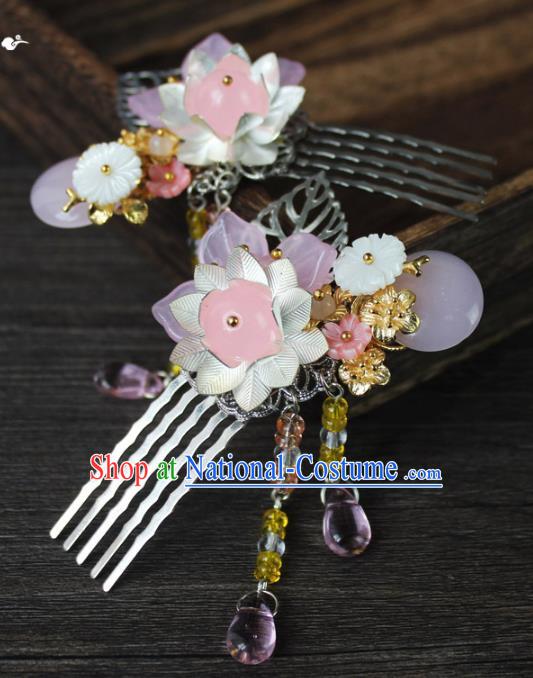 Chinese Ancient Handmade Hair Accessories Tassel Hair Comb Classical Hanfu Hairpins for Women