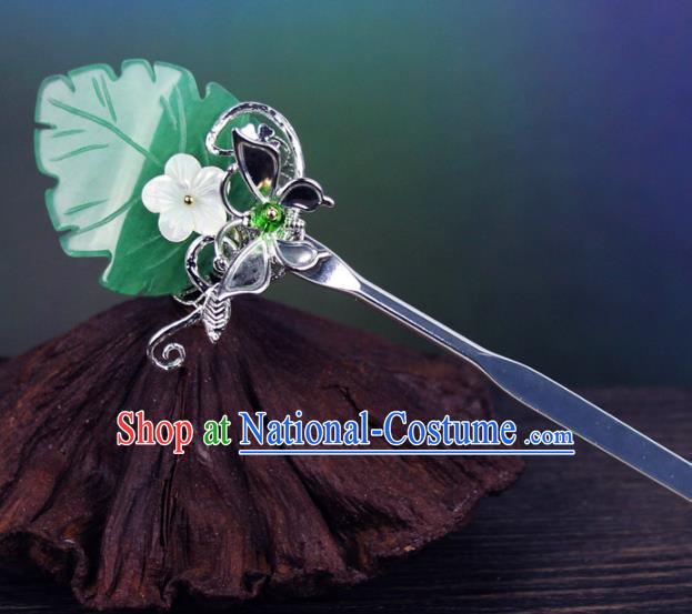 Chinese Ancient Handmade Hair Accessories Green Leaf Hair Clip Classical Hanfu Hairpins for Women