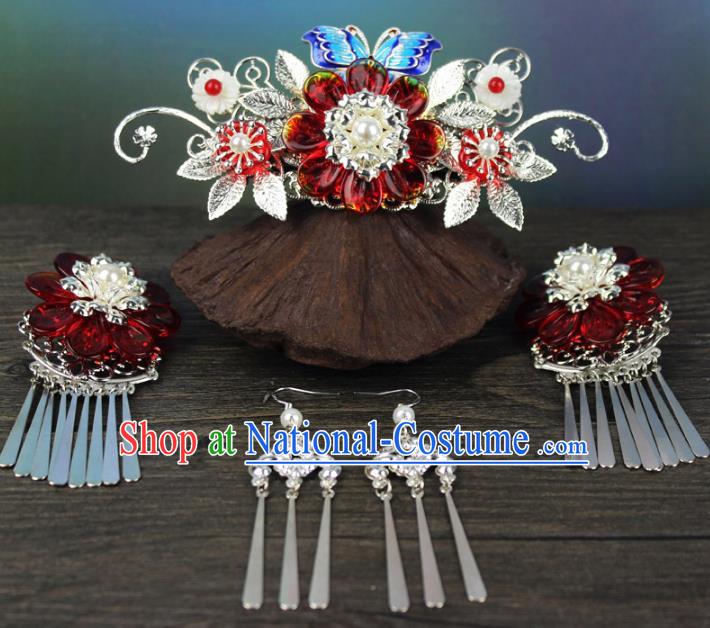 Chinese Ancient Handmade Hair Accessories Phoenix Coronet Hair Clip Classical Hanfu Hairpins Complete Set for Women