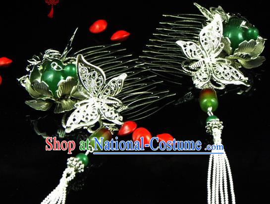 Chinese Handmade Ancient Butterfly Hairpins Hair Accessories Classical Hanfu Tassel Hair Combs for Women