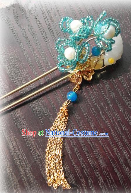 Chinese Handmade Ancient Blue Hairpins Hair Accessories Classical Hanfu Hair Clip for Women