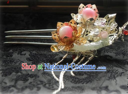 Chinese Handmade Ancient Jade Hairpins Hair Accessories Classical Hanfu Hair Clip for Women