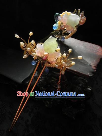 Chinese Handmade Ancient Agate Butterfly Hairpins Hair Accessories Classical Hanfu Hair Clip for Women