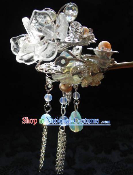 Chinese Handmade Ancient Crystal Flowers Hairpins Step Shake Hair Accessories Classical Hanfu Hair Clip for Women