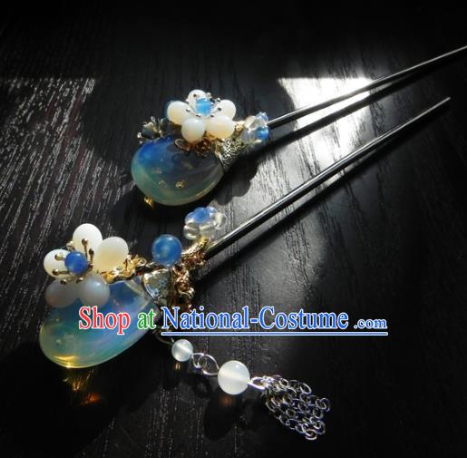 Chinese Handmade Ancient Hair Accessories Tassel Opal Hair Clip Classical Hanfu Hairpins for Women