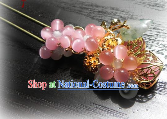 Chinese Handmade Ancient Jadeite Hairpins Hair Accessories Classical Hanfu Pink Beads Hair Stick for Women