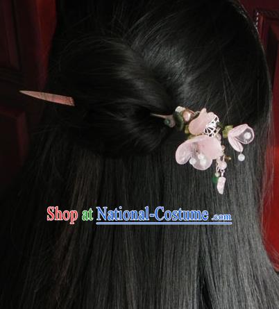 Chinese Handmade Ancient Hanfu Pink Peach Blossom Hairpins Hair Accessories Classical Hair Clip for Women