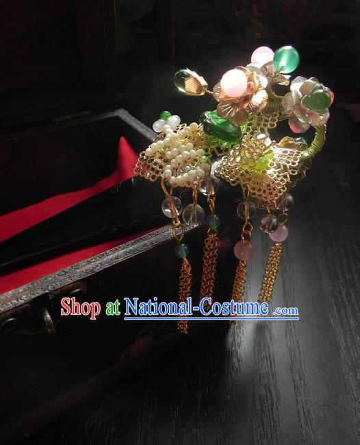 Chinese Handmade Ancient Hanfu Tassel Hairpins Hair Accessories Classical Hair Clip for Women