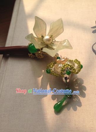 Chinese Handmade Ancient Hanfu Hairpins Hair Accessories Classical Green Flowers Hair Clip for Women