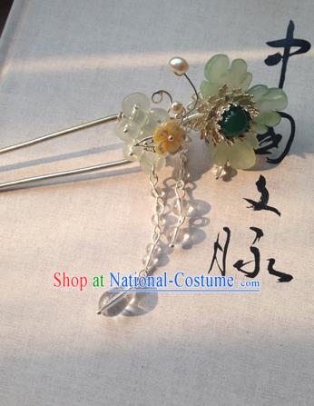 Chinese Handmade Ancient Hanfu Green Flowers Hairpins Hair Accessories Classical Hair Clip for Women