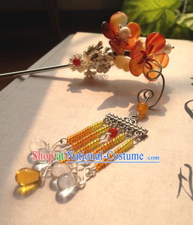 Chinese Handmade Ancient Hanfu Hairpins Hair Accessories Classical Orange Flowers Hair Clip for Women