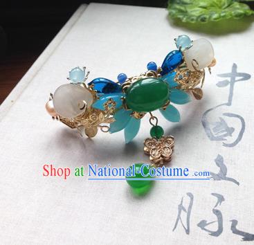 Chinese Handmade Ancient Hair Accessories Classical Hanfu Jadeite Butterfly Hair Stick Hairpins for Women