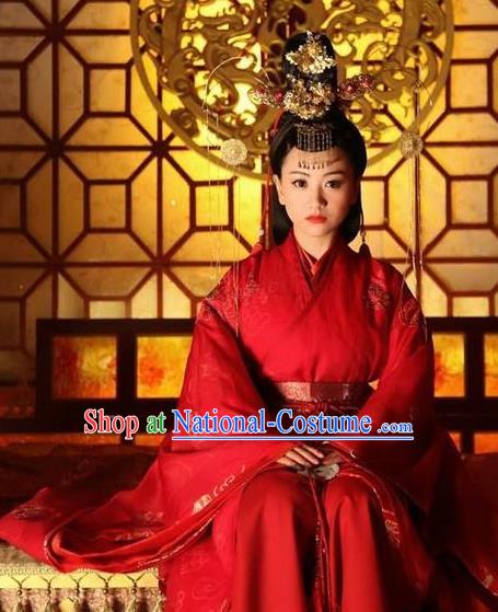 Chinese Ancient Northern and Southern Dynasties Qi Kingdom Empress Xiao Wedding Replica Costume for Women