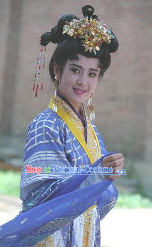 Chinese Ancient Tang Dynasty Imperial Concubine Yang Hanfu Dress Replica Costume for Women