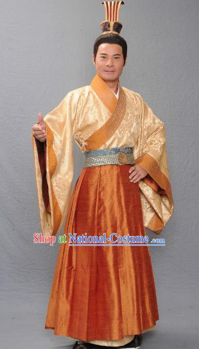 Chinese Ancient Warring States Period Qi Kingdom Royal Highness Xinyang Tian Xiaoshi Replica Costume for Men