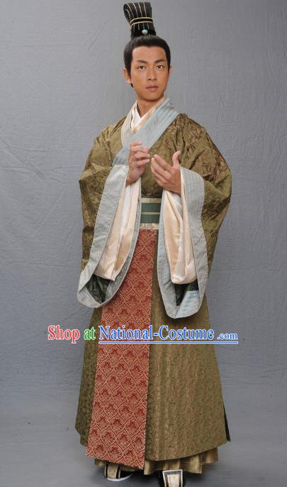 Ancient Chinese Warring States Period Qi Kingdom Official Historian Replica Costume for Men