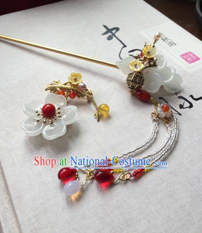 Chinese Ancient Hanfu Handmade Red Beads Tassel Hairpins Hair Accessories Hair Clip for Women