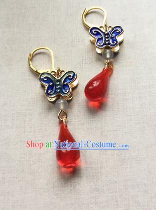 Chinese Handmade Ancient Accessories Eardrop Hanfu Cloisonn Butterfly Earrings for Women