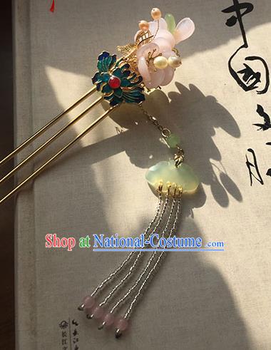 Chinese Ancient Hanfu Handmade Blueing Lotus Tassel Hairpins Hair Accessories Hair Clip for Women