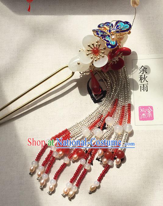 Chinese Ancient Hanfu Handmade Cloisonn Butterfly Hairpins Hair Accessories Hair Claw for Women