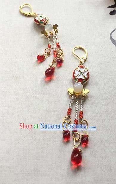 Chinese Handmade Ancient Red Crystal Eardrop Accessories Hanfu Earrings for Women