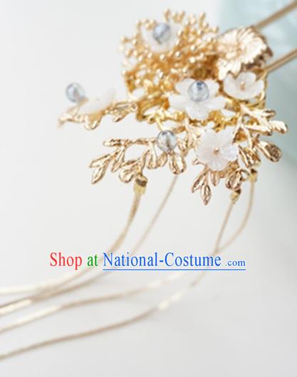 Chinese Ancient Handmade Golden Flowers Hair Clip Hanfu Hairpins Hair Accessories for Women