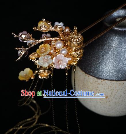 Chinese Ancient Handmade Hanfu Tassel Plum Blossom Hairpins Step Shake Hair Accessories for Women