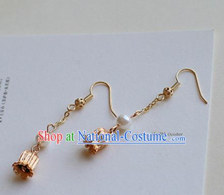 Chinese Handmade Ancient Jewelry Accessories Golden Eardrop Hanfu Earrings for Women