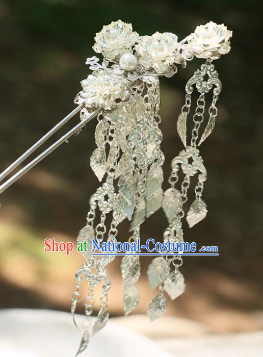 Chinese Ancient Handmade Hanfu Tassel Hairpins Palace Lady Lotus Step Shake Hair Accessories for Women