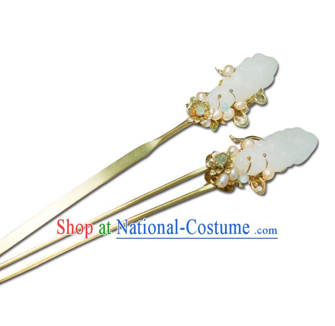 Chinese Ancient Handmade Hanfu Jade Hairpins Palace Lady Hair Accessories for Women