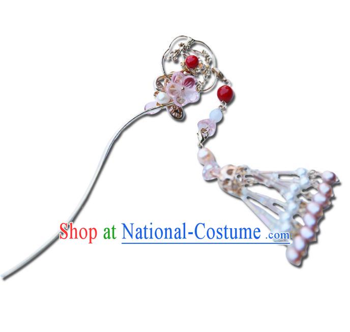 Chinese Ancient Handmade Hanfu Pearls Tassel Step Shake Hairpins Palace Lady Hair Accessories for Women