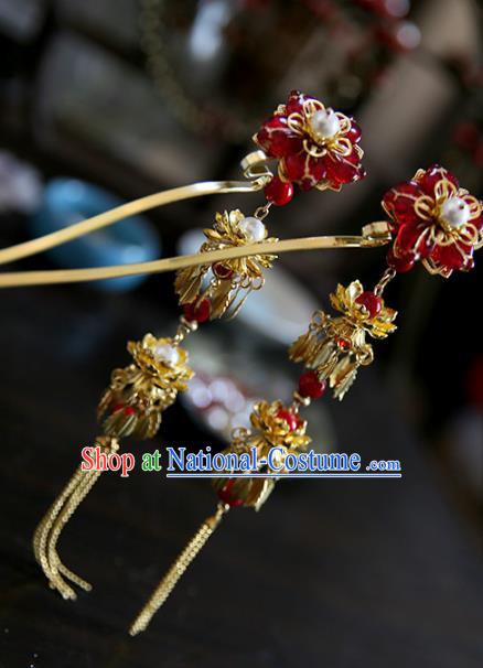 Chinese Ancient Handmade Hanfu Golden Tassel Step Shake Hairpins Palace Lady Hair Accessories for Women