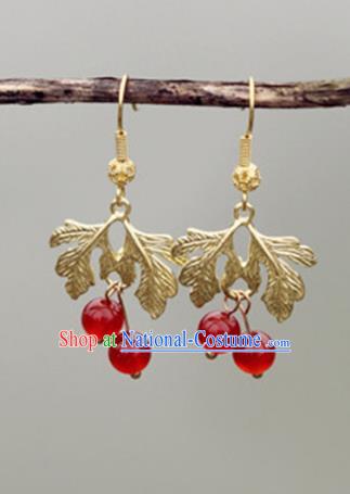 Chinese Handmade Ancient Jewelry Accessories Golden Leaf Eardrop Hanfu Earrings for Women