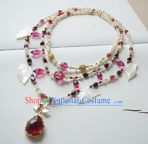 Chinese Handmade Ancient Jewelry Accessories Crystal Necklace Hanfu Shell Necklet for Women