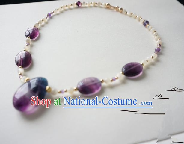 Chinese Handmade Ancient Jewelry Accessories Purple Crystal Necklace Hanfu Necklet for Women