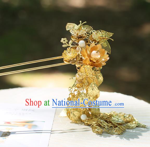 Chinese Ancient Handmade Hanfu Classical Tassel Hairpins Palace Lady Golden Butterfly Hair Accessories for Women